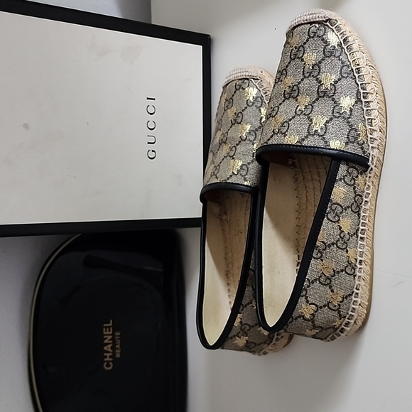 GUCCI PILAR ESPADRILLES BEIGE GOLD BEES - Picture 3 of 10